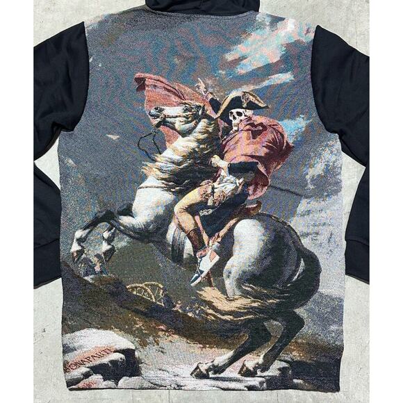 Rebel Vengeance Black Skeleton Napoleon Sweatshirt Fleece Hoodie Mens Size L - Picture 2 of 8